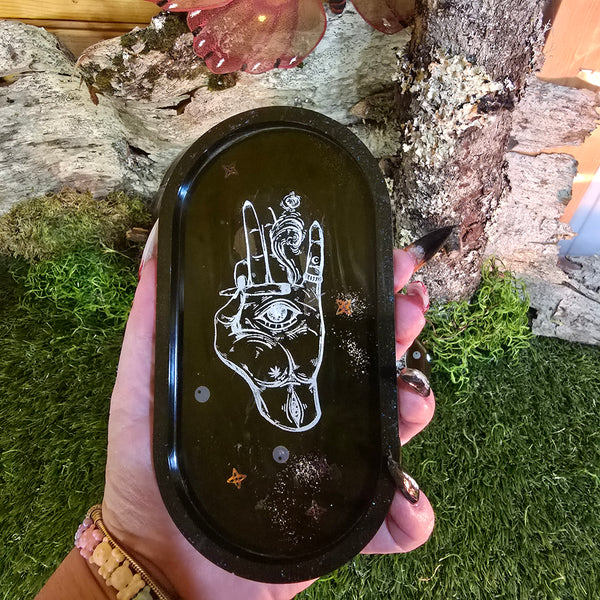 Smokey Hamsa Hand Tray and Car Coaster Set