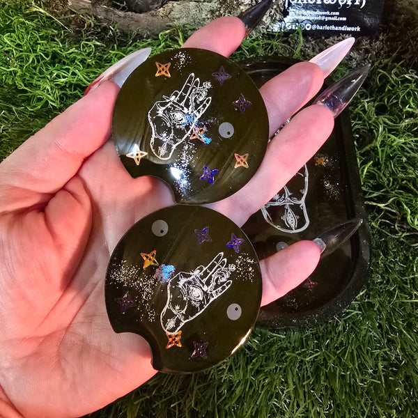 Smokey Hamsa Hand Tray and Car Coaster Set
