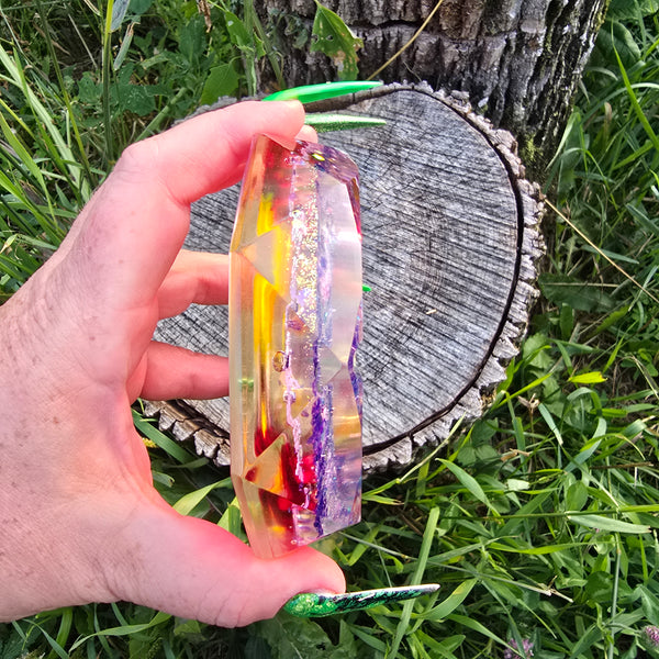 Shimmer Crystal Moon Clear Ashtray Epoxy Resin With Orange and Cranberry Highlights