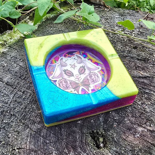 Baby Baphomet Goat Head Kawaii Multi-Color Ashtray