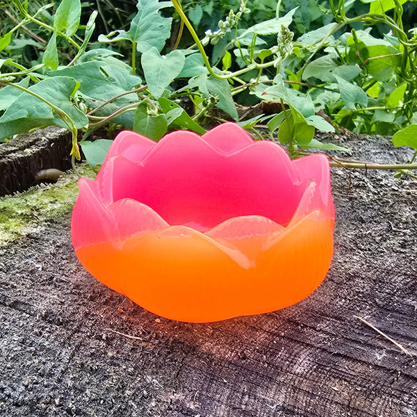 Neon Glow In The Dark Pink and Orange Lilly Tea Light Candle Holder