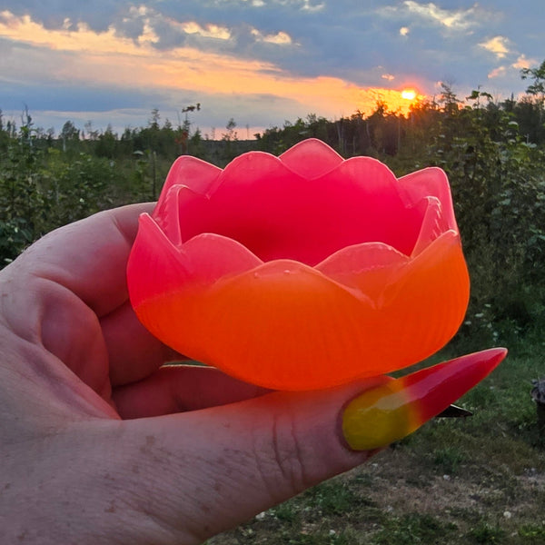 Neon Glow In The Dark Pink and Orange Lilly Tea Light Candle Holder