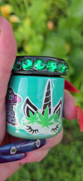 Decorative details on Girl Power resin-coated stash jar